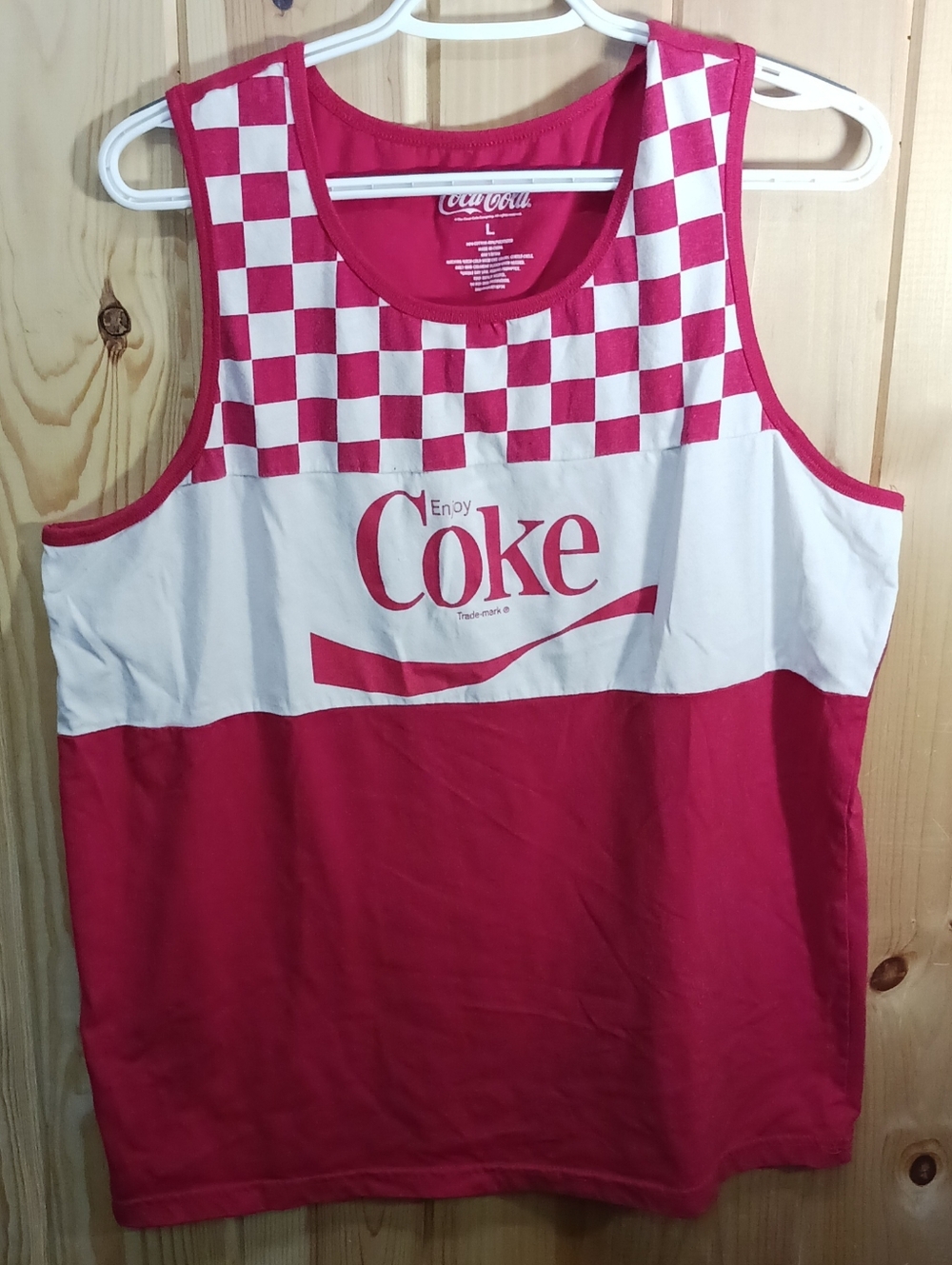 Coca-Cola Red & White Checkerboard Tank Top, Muscle Shirt